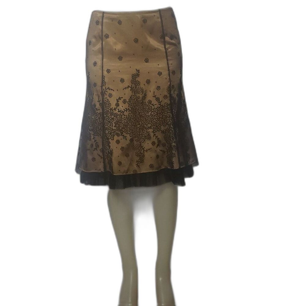 Adrianna Papell Skirt Floral Embroidered Satin Mesh Overlay Formal Womens 14